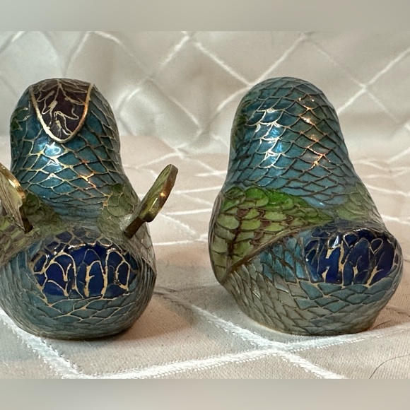 Vintage Chinese Plique A Jour Cloisonne Transparent Enamel Mandarin Ducks - Picture 15 of 16